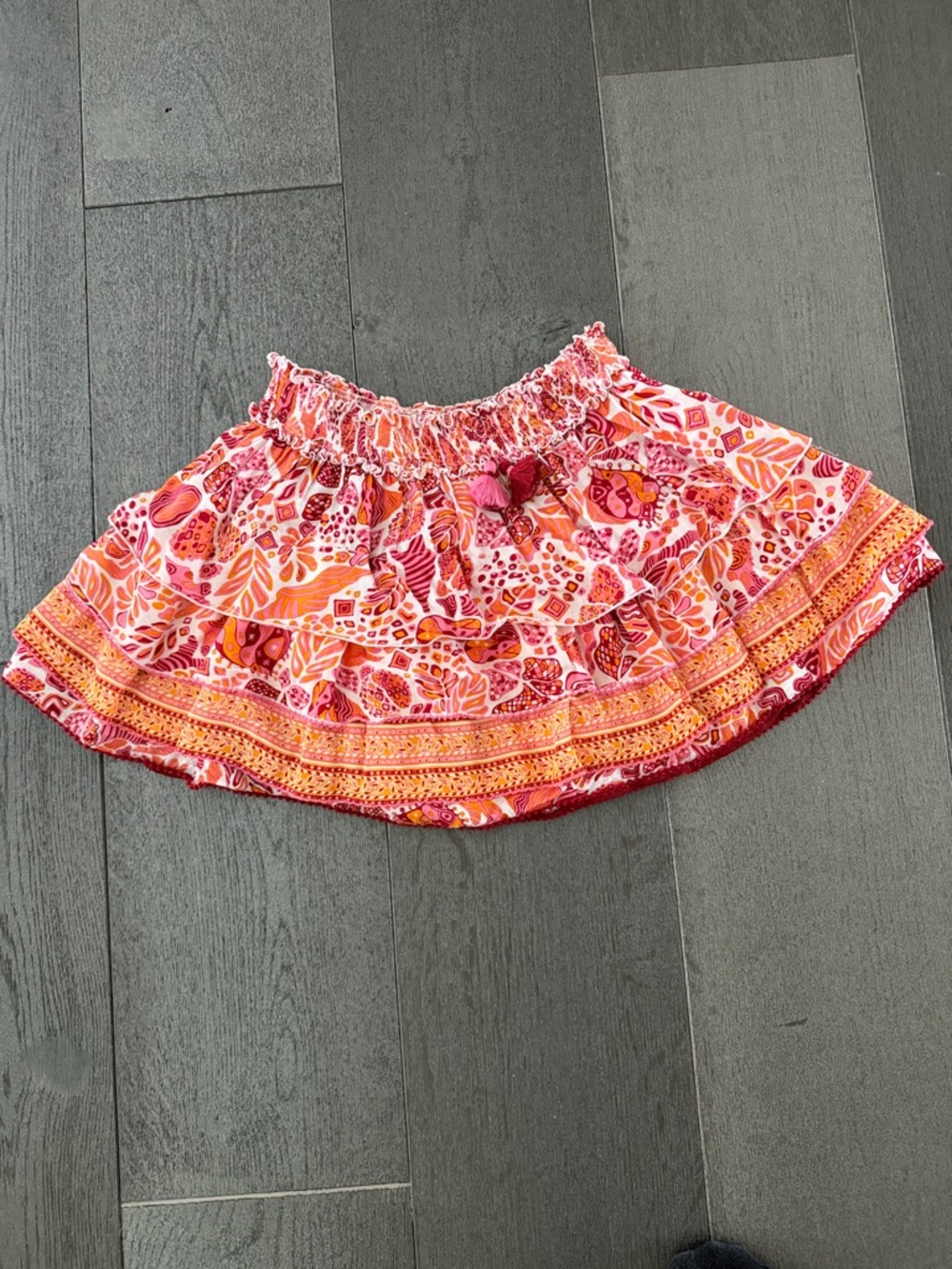 Poupette St. Barth Girl’s Skirt  Pink & Orange Printed Tiered Skirt